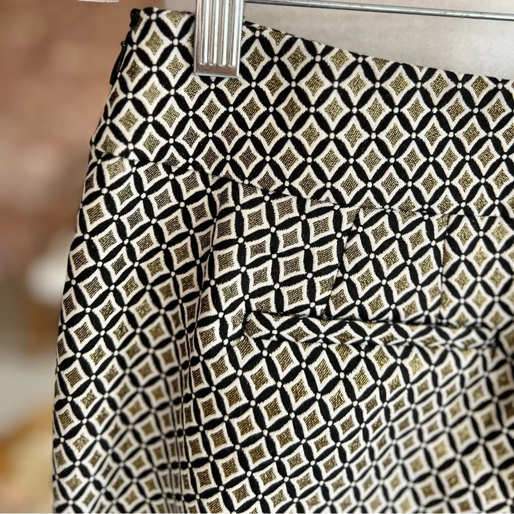 Talbots Slim Ankle Pant in Gold Medallion Jacquard Black Diamond NWT 2 Classic